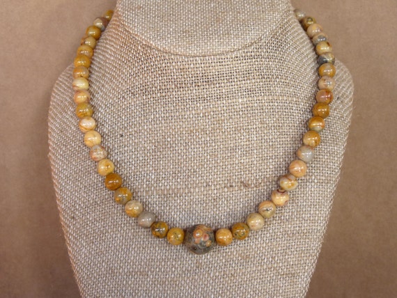 Old Crazy Lace Agate and Leopardskin Jasper Natural Stone/Gemstone Beaded Necklace - 'Desert Sand'