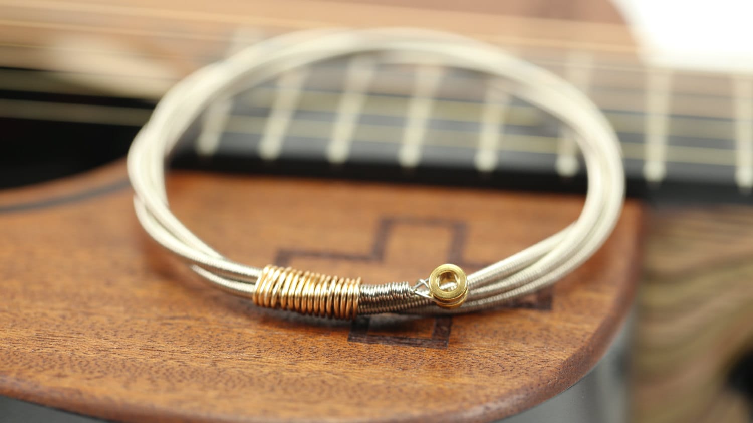 Mens Guitar Bass String Bangle Bracelet with Bass Ball Ends
