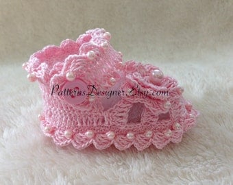 PT001 - 0-12 months Baby Booties with Beads Pattern, Baby Christening shoes, Crochet Dress Shoes,Crochet Baby Booties. PATTERN PT001