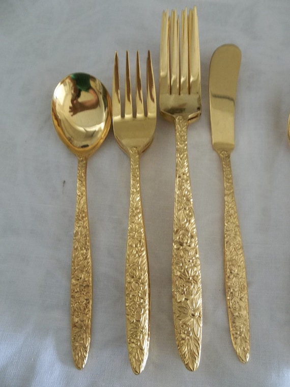 Vintage Gold Flatware Set Bouquet Pattern Gold Electroplate