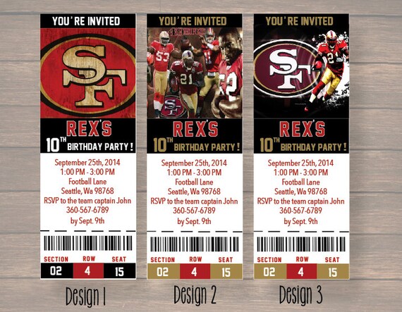 san francisco 49ers NFL Custom Party Ticket by Onthegoprints