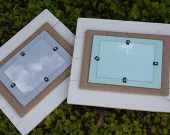 8 x 10 Vintage wood photo frames! Layered frames with burlap layer - Choose any color!