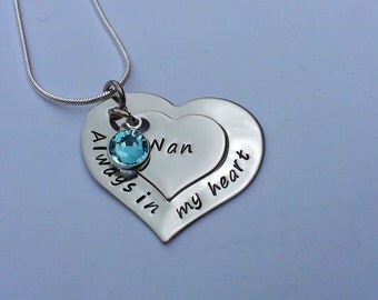 Personalised remembrance necklace - always in my heart - birthstone jewellery - bereavement necklace - heart pendant - memorial necklace