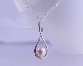 Infinity necklace - Infinity pendant, Infinity with pearl necklace, Sterling silver infinity necklace