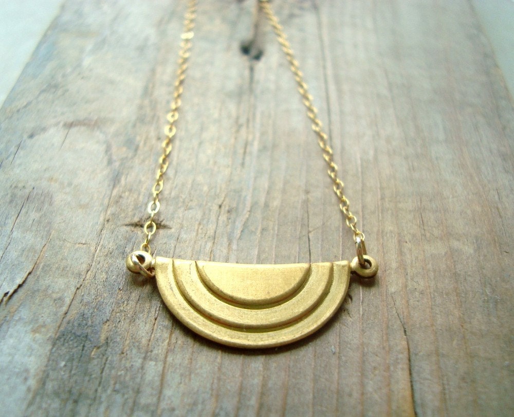 Brass Art Deco Pendant Necklace Minimalist Modern Retro Style