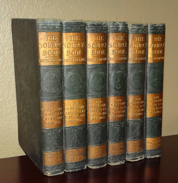 Old Antique Gold & Green Encyclopedia Set Row of 6 by speshals