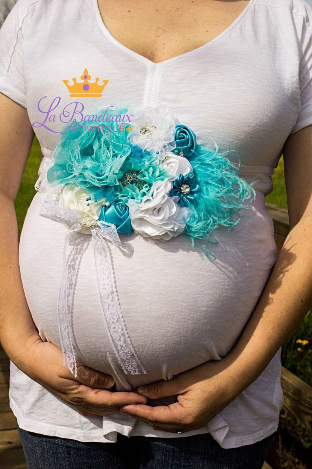 shabby chic turquoise aqua and white maternity sash pregnancy shabby chic turquoise aqua and white maternity sash pregnancy