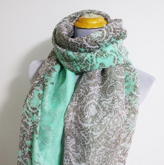 Items Similar To Mint Paisley Infinity Scarf Gray Paisley Scarf In