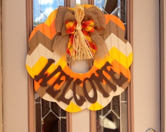 Beadboard chevron fall wreath
