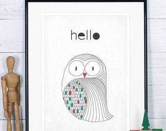 Scandinavian poster, owl art print, Scandinavian style wall decor, vintage art print, minimalist art print, Scandinavian design retro poster