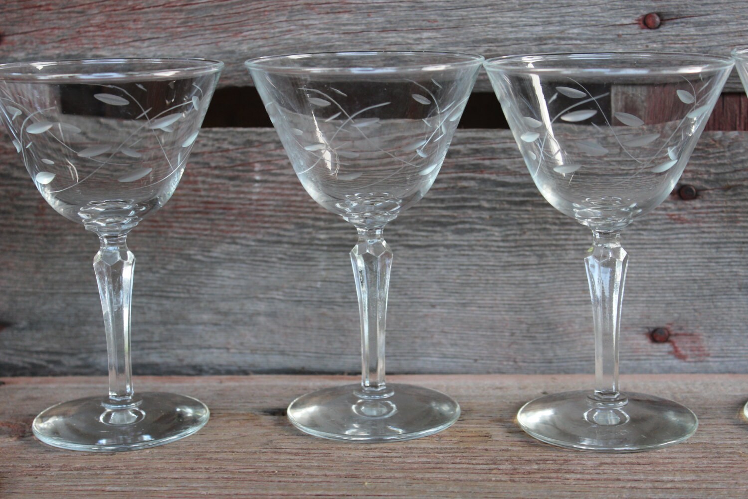 Etched martini glasses