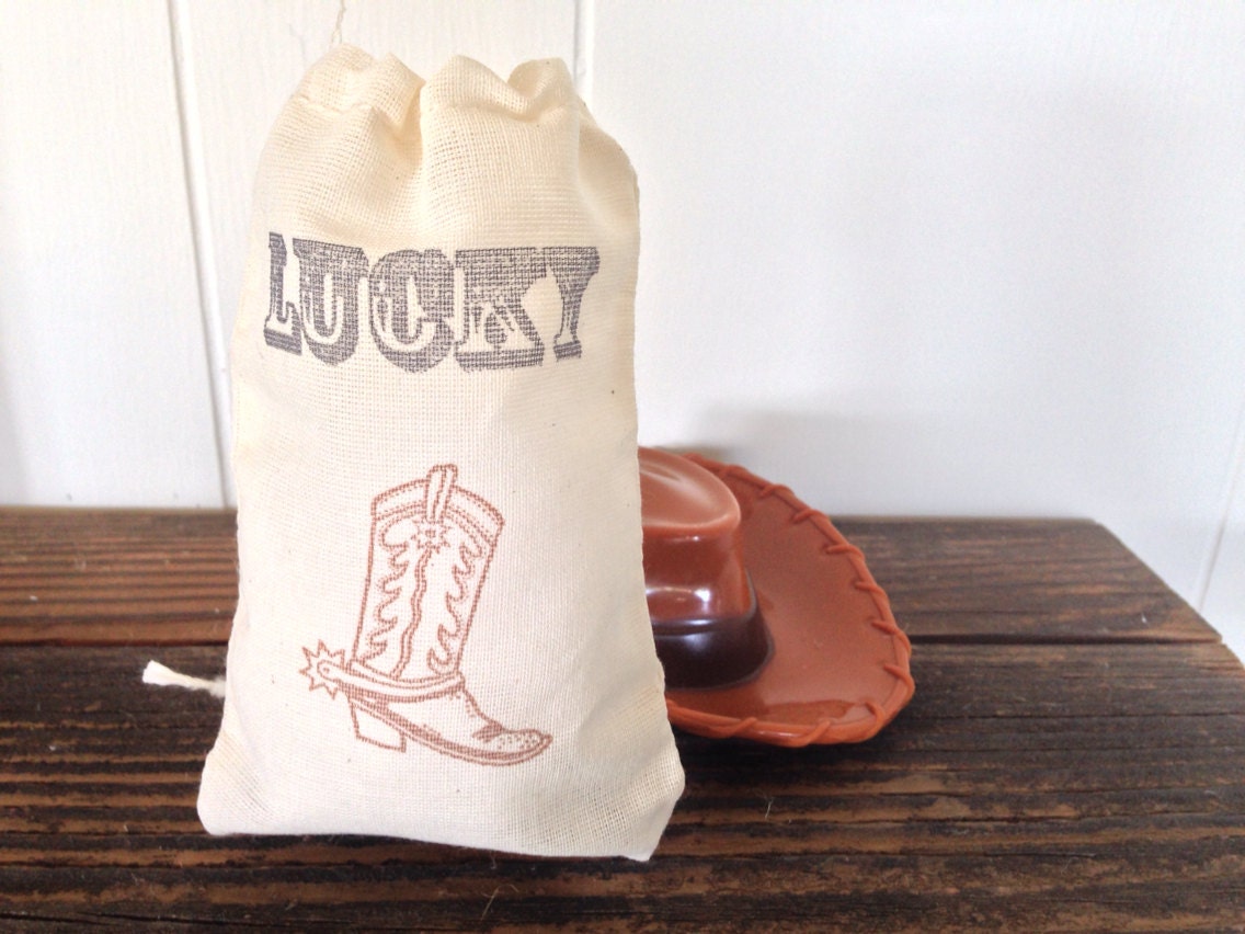 Lucky Cowboy Boot Western Muslin Favor Bag Party Rustic