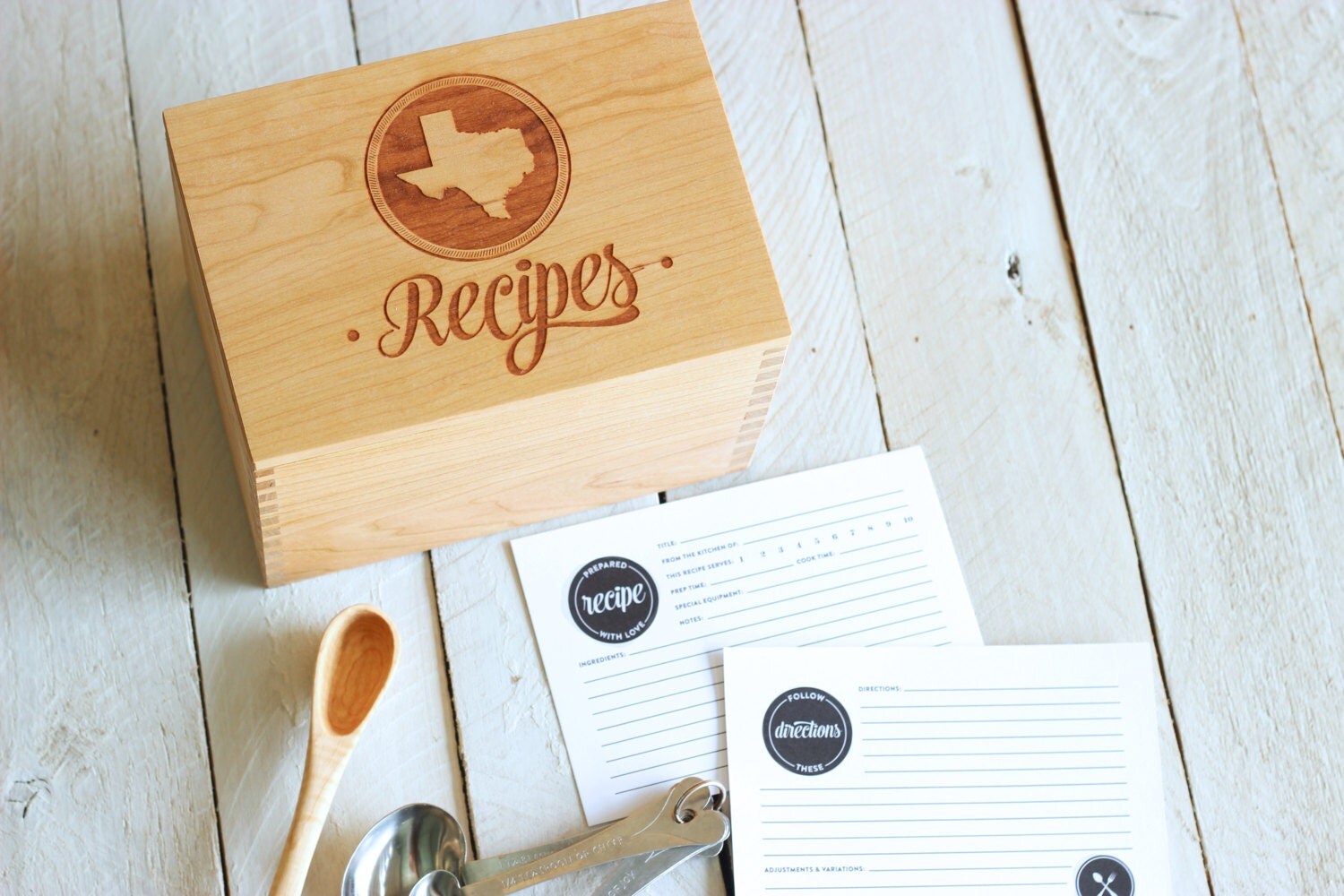 Heirloom Recipe Box and Cards Wooden Custom Personalized