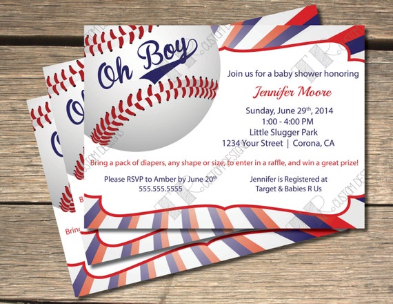 Oh Boy Baseball Themed Baby Shower Invitation 5x7