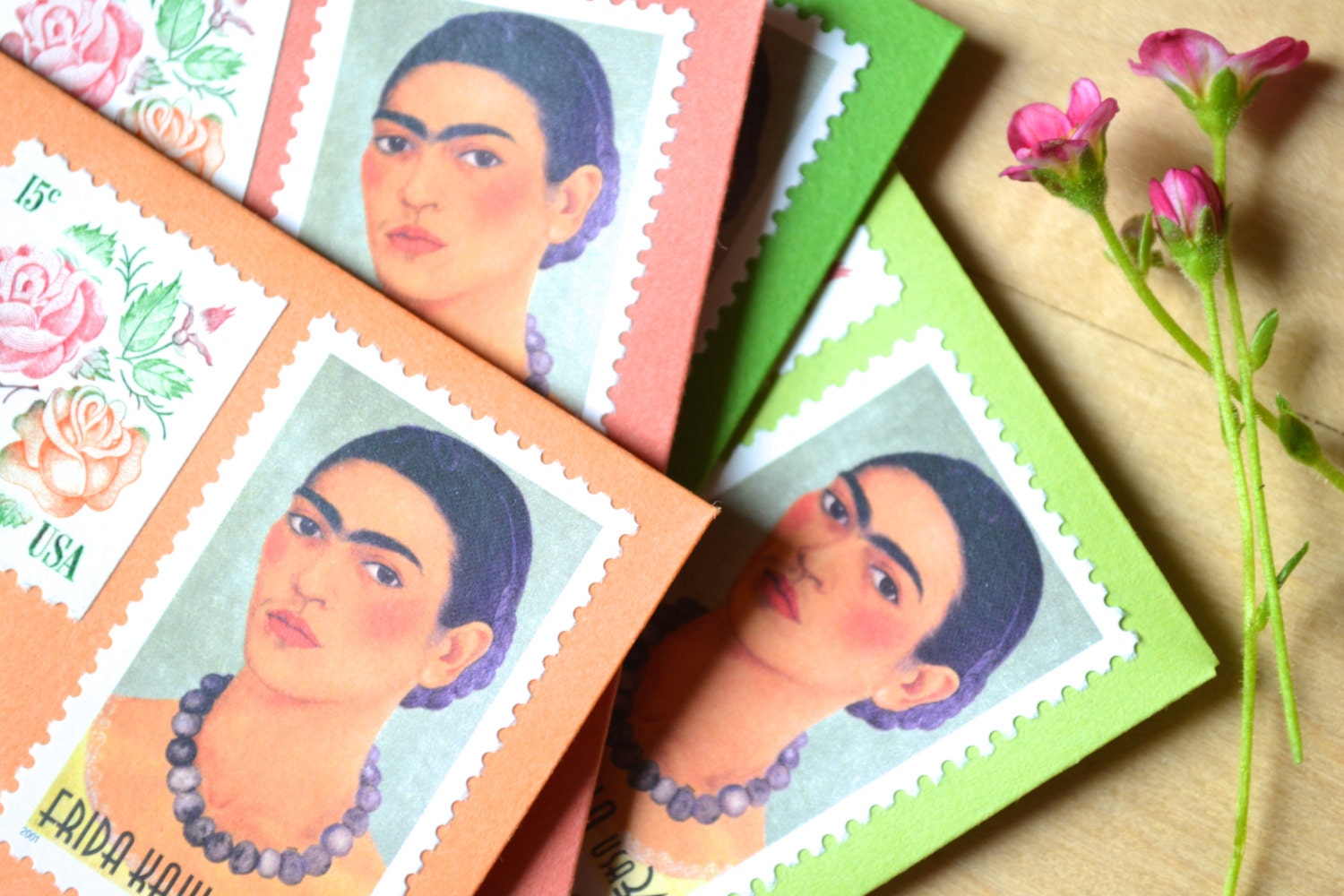 Frida Kahlo Stationery Stamped Card Set Day of by EdelweissPost