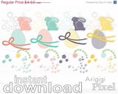 ON SALE 50 % OFF Easter clipart, bunny and egg clip art set, pastel, wee flower background card making digital kit, spring holiday clipart, Il_170x135