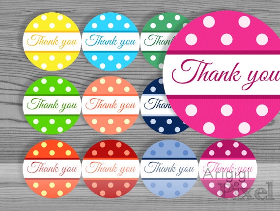 Printable round label Thank you polka dot circle DIY sticker