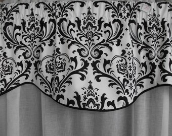 Window Treatment Valance, black and white valance, window valance, black and white curtain