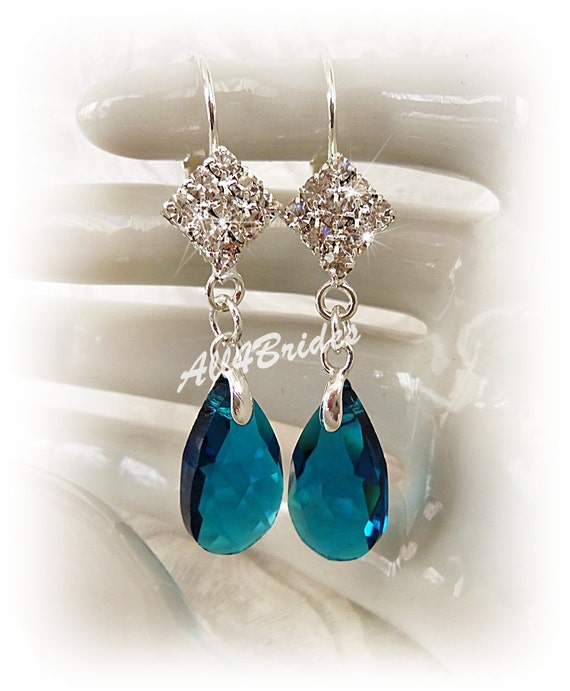 Items Similar To Peacock Blue Teardrop Crystal Earrings Bridal Earrings Bridesmaids Earrings 1278