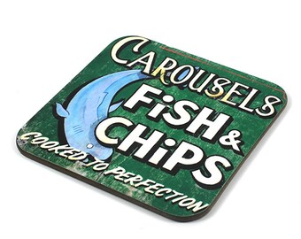 Wooden Coaster, Fish & Chips Coaster, Photo Coaster, Handmade