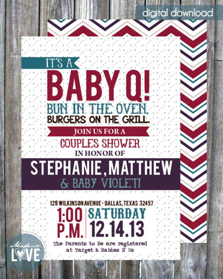 Couples Baby Shower Invitation BabyQ party by madewithlovebyalesha