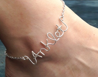Name anklet, Personalized anklet, wire wrapped anklet wire wrapped name, name or word, personalized anklet, name, initials, personal, gift