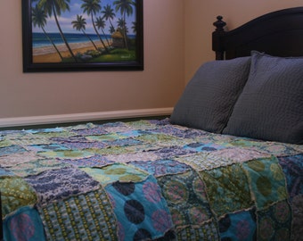 Twin Size Quilt - Full Size Quilt - Rag Quilt - Teen Bedding - Twin Bed Blanket - Aqua Twin Bedding - Blue Twin Quilt - Full Size Comforter