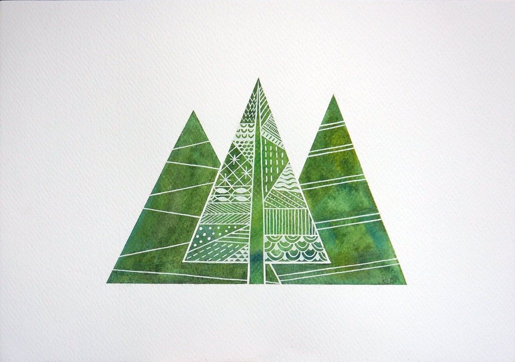 green christmas tree watercolor painting original green christmas tree watercolor painting original