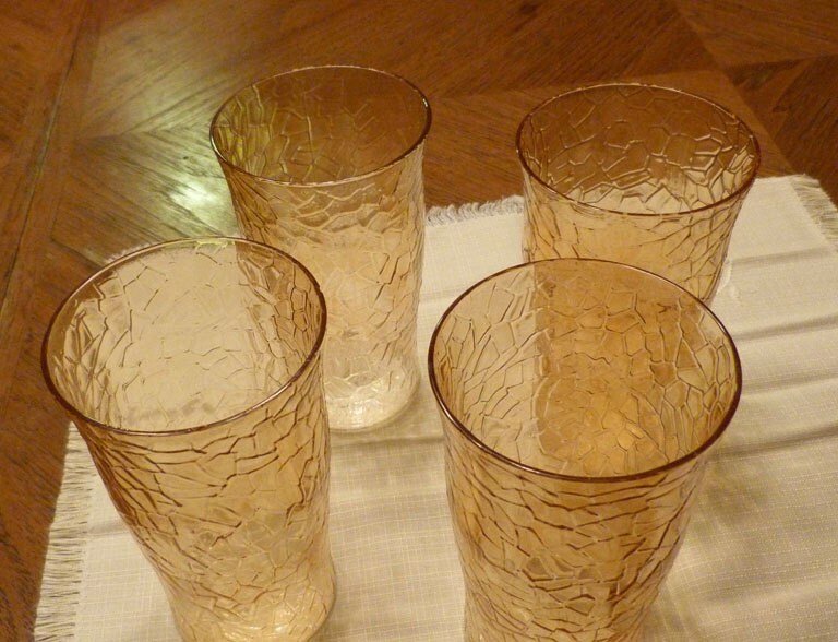 Sale Vintage Amber Crackle Glass Tumblers Set Of 4 Haute Juice 0737