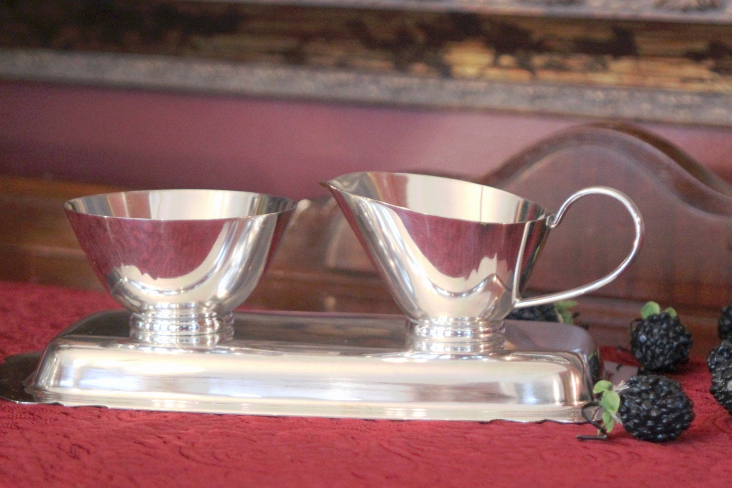 RESERVED Silver Cream and Sugar Set with Serving Tray WMF