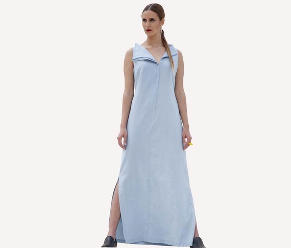 light blue dress - denim dress - summer maxi dress - long summer dress ...