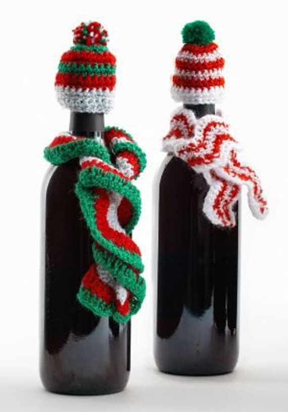Crochet Wine Bottle Hat and Scars Set