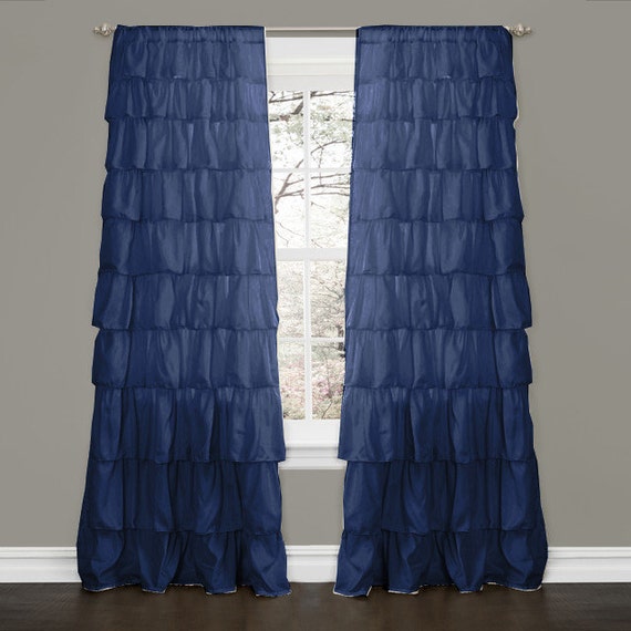 Navy Blue Waterfall Ruffled Curtains 100 by ExclusiveStore