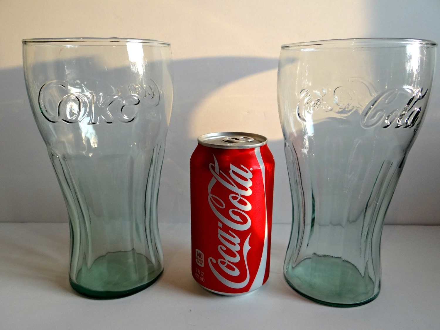 Vintage Pair of CocaCola Green 36 Oz. Large Coke Fountain Glasses