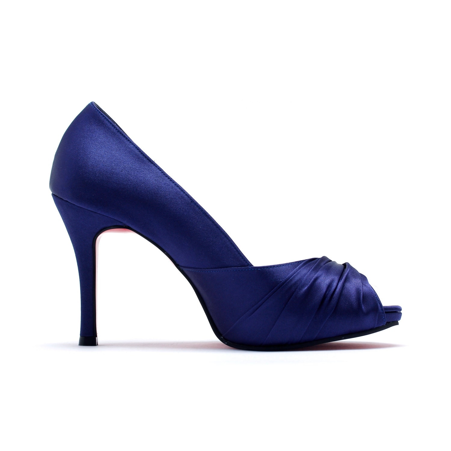 Custom Made Dark Blue Satin High Peep Toe Pumps. Blue Satin Custom Made Dark Blue Satin High Peep Toe Pumps. Blue Satin