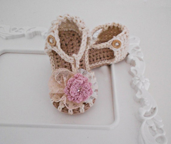 Crochet baby girl sandals - 100% cotton yarn - Vintage laceknit ...