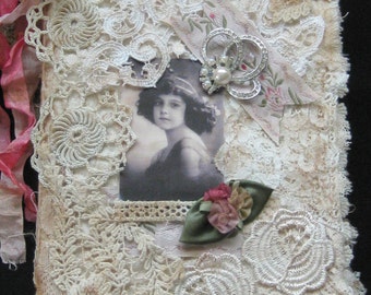 Shabby Chic Fabric Journal / Book Altered Art Mixed Media