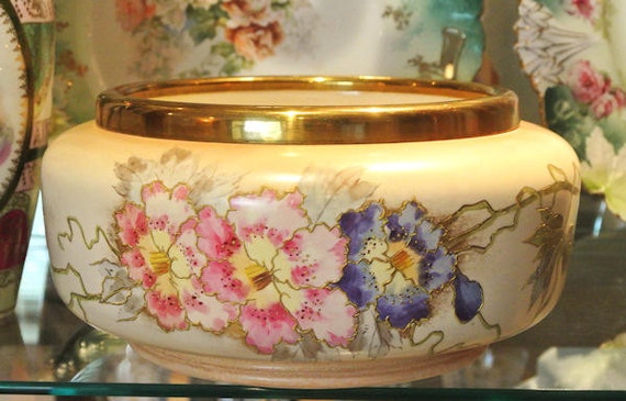 1800s Royal Bonn Porcelain Large Jardiniere Antique Victorian Art Nouveau Franz Anton Mehlem Germany Hand Painted Flowers Floral Botanical