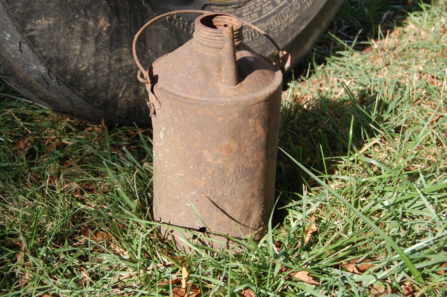 Rusty Antique Gas Oil Can with Small Spout by BonnyCollections