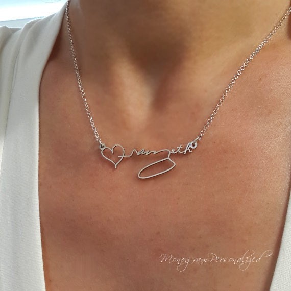 personal jewelry handwriting Silver Necklace Handwriting Signature Personalized Sterling