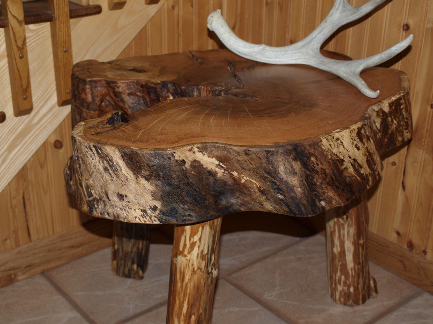 Red Oak Log Slice Table Handmade Rustic Hardwood Log Table