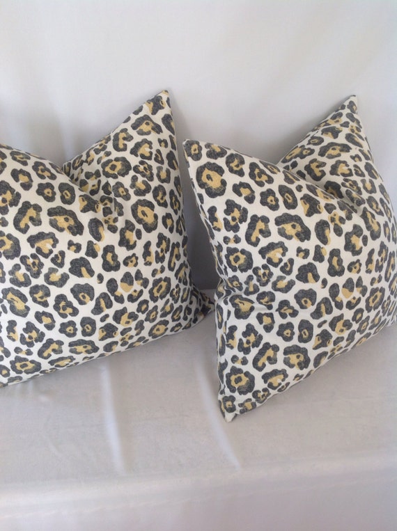 Set of 2 Black Yellow and White Leopard print pillow cover