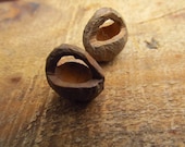 Vintage Pair of Carved Nut Baskets - Tramp Art Nut Carved Pit Baskets - Folk Art Carved Nut Pit Baskets