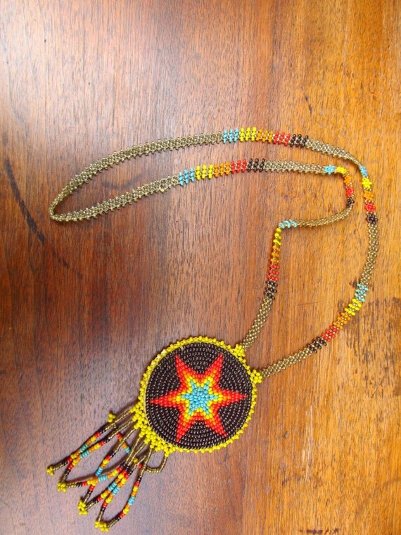 Vintage Native American Beaded Necklace Star Medallion