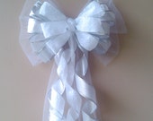 White Wedding Bow, Church Pew Bow, Wedding Pew Bow, Bridal Shower Bow, Anniversary Bow, Wreath Stair Door Mailbox Church Decoration Il_170x135