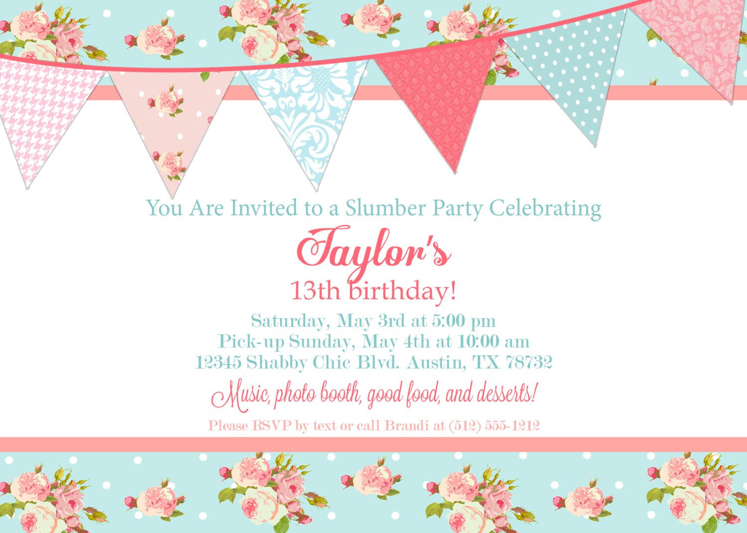 Shabby Chic Girly Birthday Invitation Digital by BTheHostess