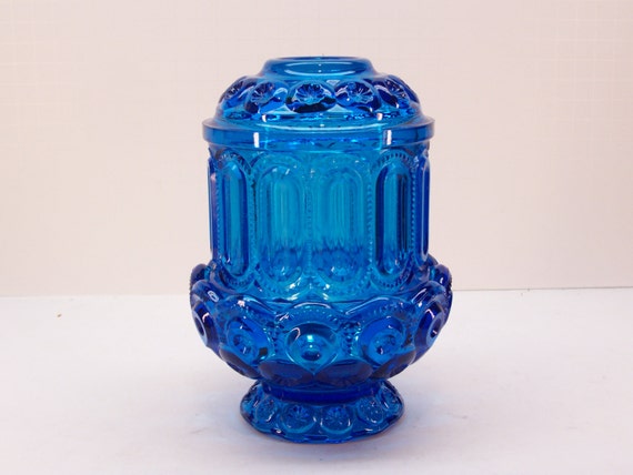 LE Smith Blue Glass Moon and Stars Fairy Lamp by GarageSaleGlass