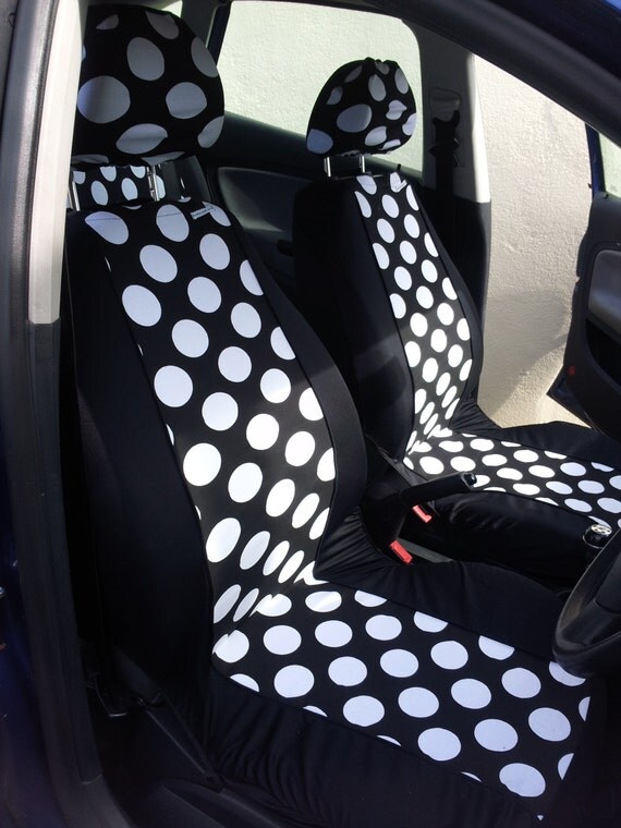 Funky VINTAGE style Pair of car front seat covers Black Spot English