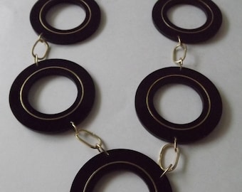 Catwalk Couture Designer Inspired Big Bold Black Medallion and Gold Chain Statement Necklace