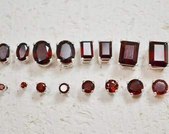 Garnet Stud Earrings In Sterling Silver - Choose a size! January birthstone no nickel post earrings in sterling and genuine stone.